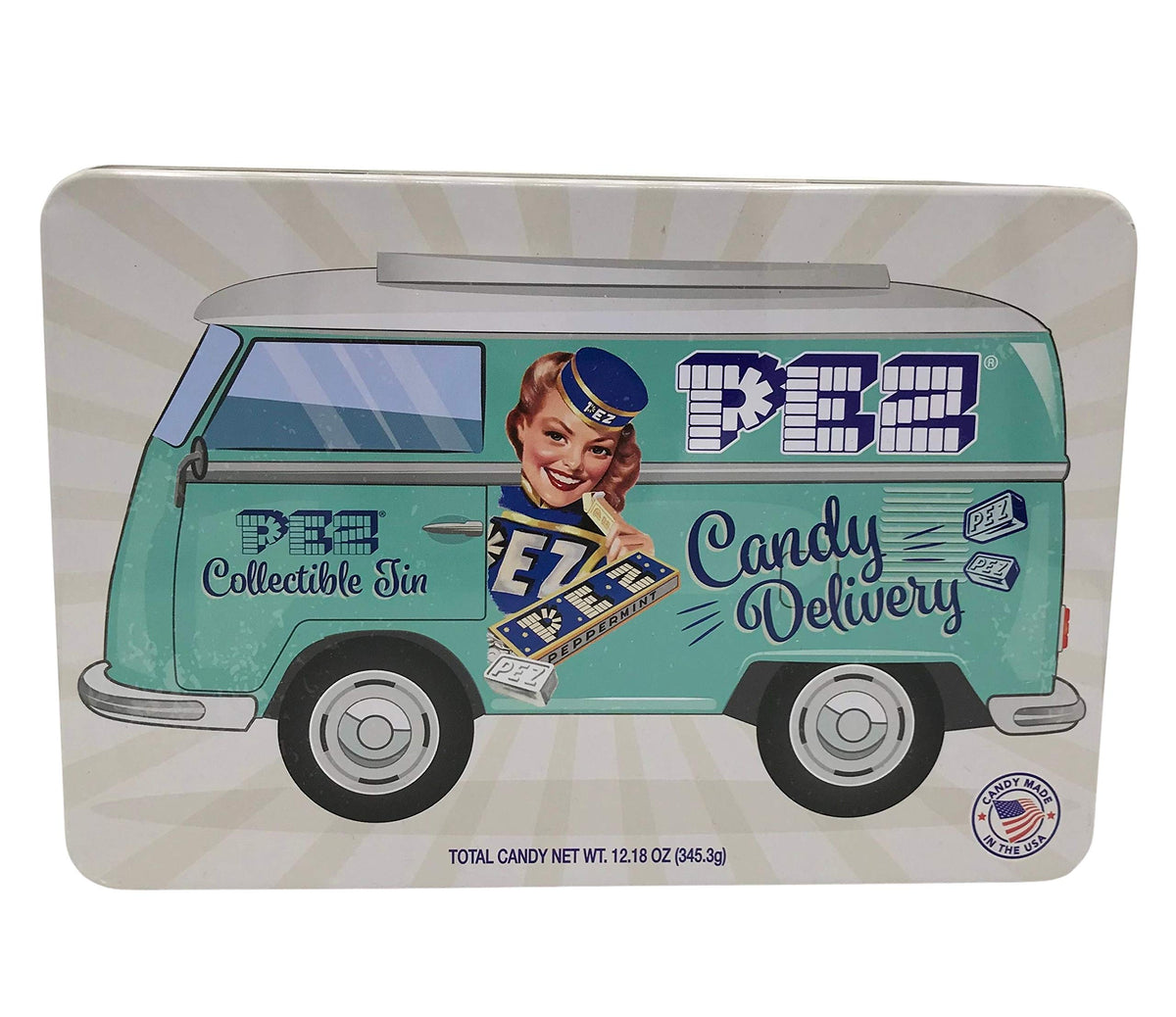 Collections Etc Pez Collector Candy Tin With 40+ Rolls Of Assorted Candy