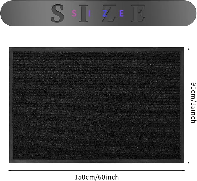 fani Heavy Duty Large Outdoor Indoor Entrance Doormat Waterproof Low Profile Entrance Rug Front Door Mat Patio Anti-Skid Rubber Back, 35x60 inch (Jet Black)