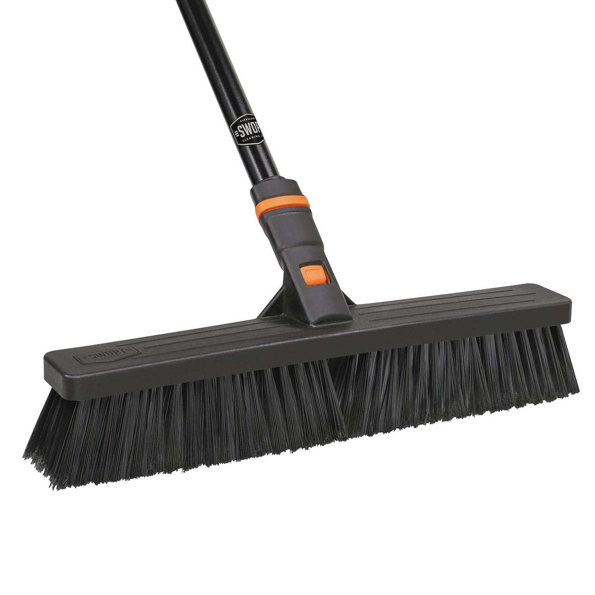 SWOPT 18” Multi-Surface Push Broom + 60" Steel Handle, Standard Combo — Cleaning Head with Interchangeable Long Handle, Works with All SWOPT Cleaning Products — Indoor & Outdoor Push Broom Set, Black