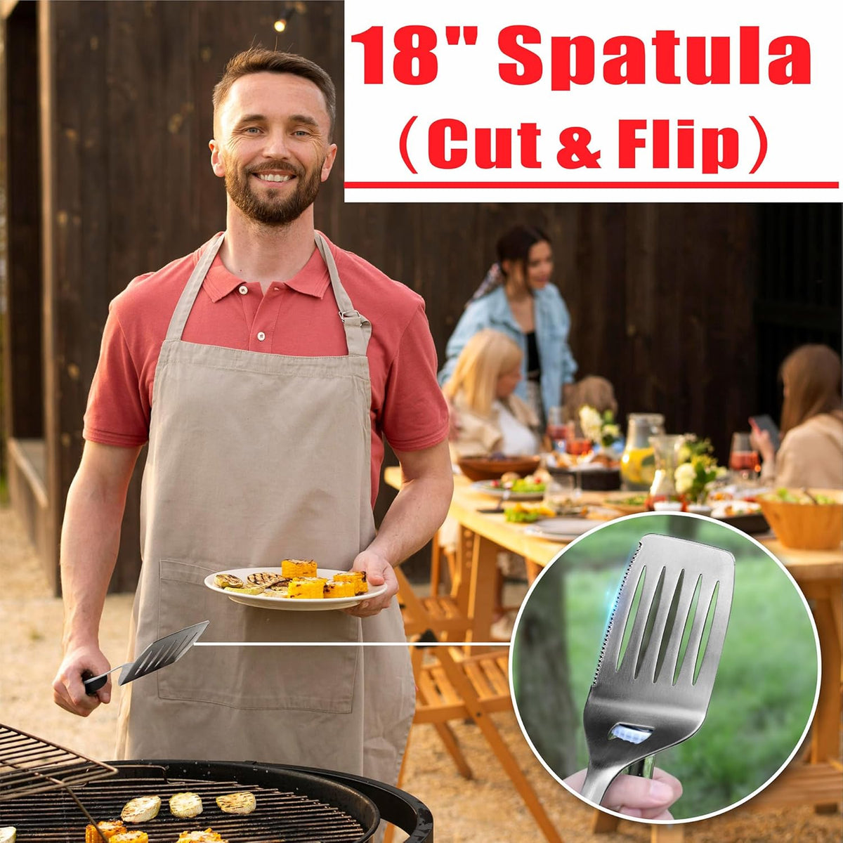 GRILLART BBQ Tools Grill Tools Set -18Inch Grilling Tools BBQ Set - Grill Accessories w/BBQ Tongs, Spatula, Fork, Brush- Stainless Grill Kit Grilling Set - Gift Ideas BBQ Accessories Gifts for Men Dad