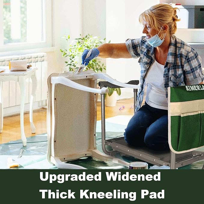 Foldable Garden Kneeler Seat Heavy Duty [Upgraded Widened Thick Kneeling Pad] Garden Stool with Large Garden Tool Bags with Pockets - Portable Garden Bench Gardening Gifts for Parents