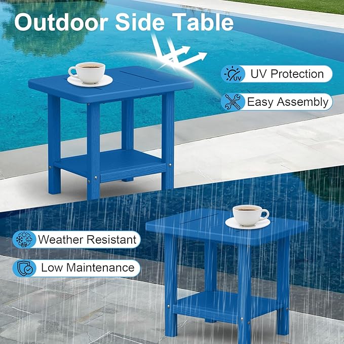 Outdoor Side Table - 2-Tier Storage All Weather Outdoor End Table for Patio - HDPE Morden Easy Maintenance Adirondack Side Table for Pool Porch Balcony Garden Lawn Backyard Outside Indoor