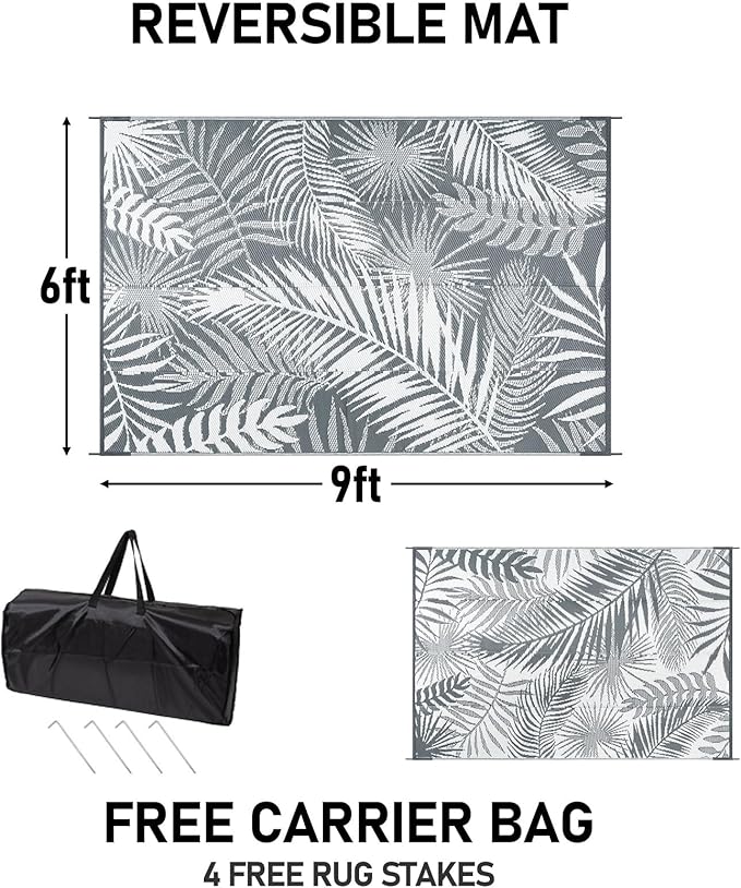 HiiARug Outdoor Plastic Straw Rug - 6x9Ft Waterproof Reversible Patio Mat for Deck, Beach, RV, Camper, Backyard
