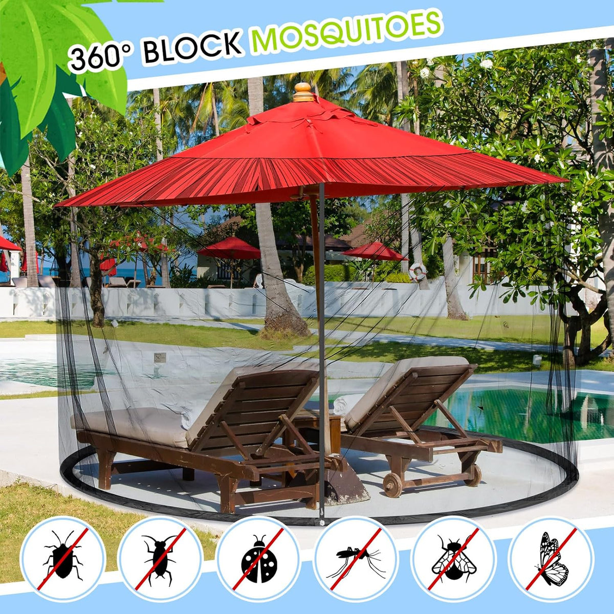 Windyun 2 Pcs 7 to 10 ft Patio Umbrella Mosquito Netting with Double Zipper Door, Screen Universal Hanging Mosquito Net for Patio Polyester Mesh Umbrella Screen for Outdoor and Patio Tables(Black)
