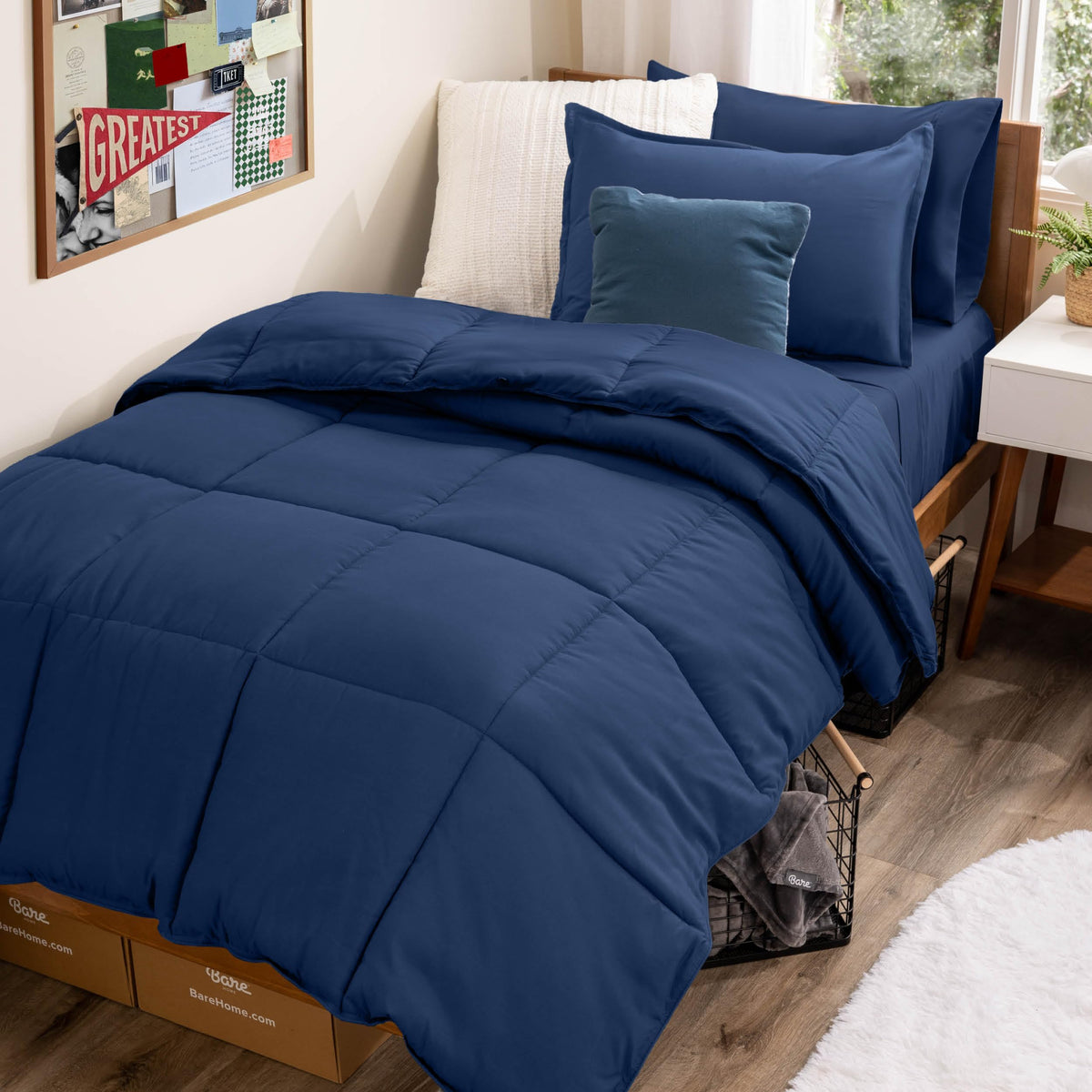 Bare Home Bed-in-A-Bag 5 Piece Set (Twin XL, Dark Blue/Dark Blue)