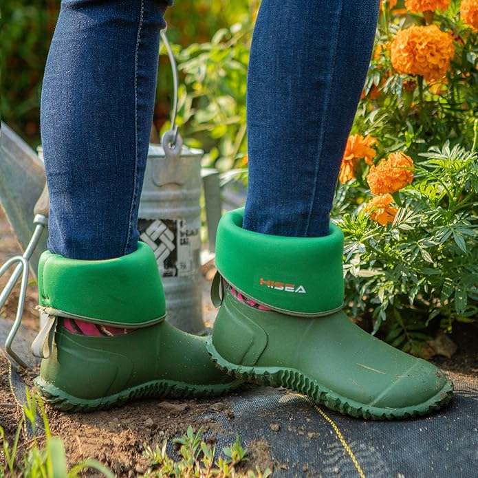 HISEA Women's Rubber Garden Boots Waterproof Insulated Yard Gardening Shoes Mid Height for Mud Working Outdoor