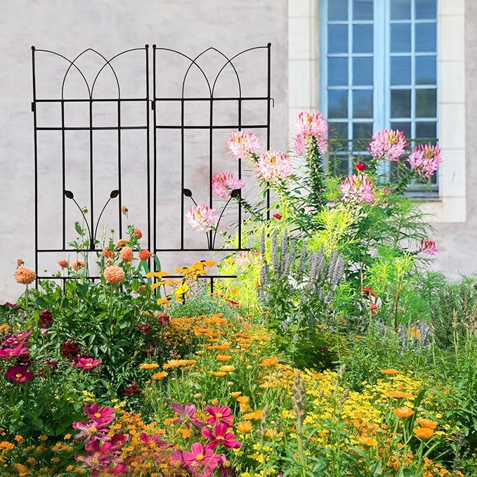 4 Pack Metal Garden Trellis 71" Black Fence Rustproof Garden Trellis for Climbing Plants Support Roses Flower Outdoor Lawn, Black