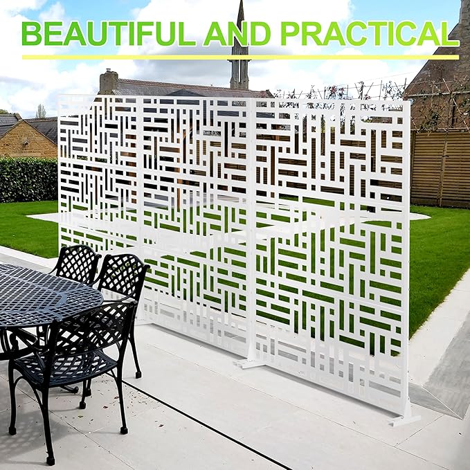 Outdoor Privacy Screen,72" H×47" W Metal Privacy Screen, Freestanding Privacy Fence Panels for Patio