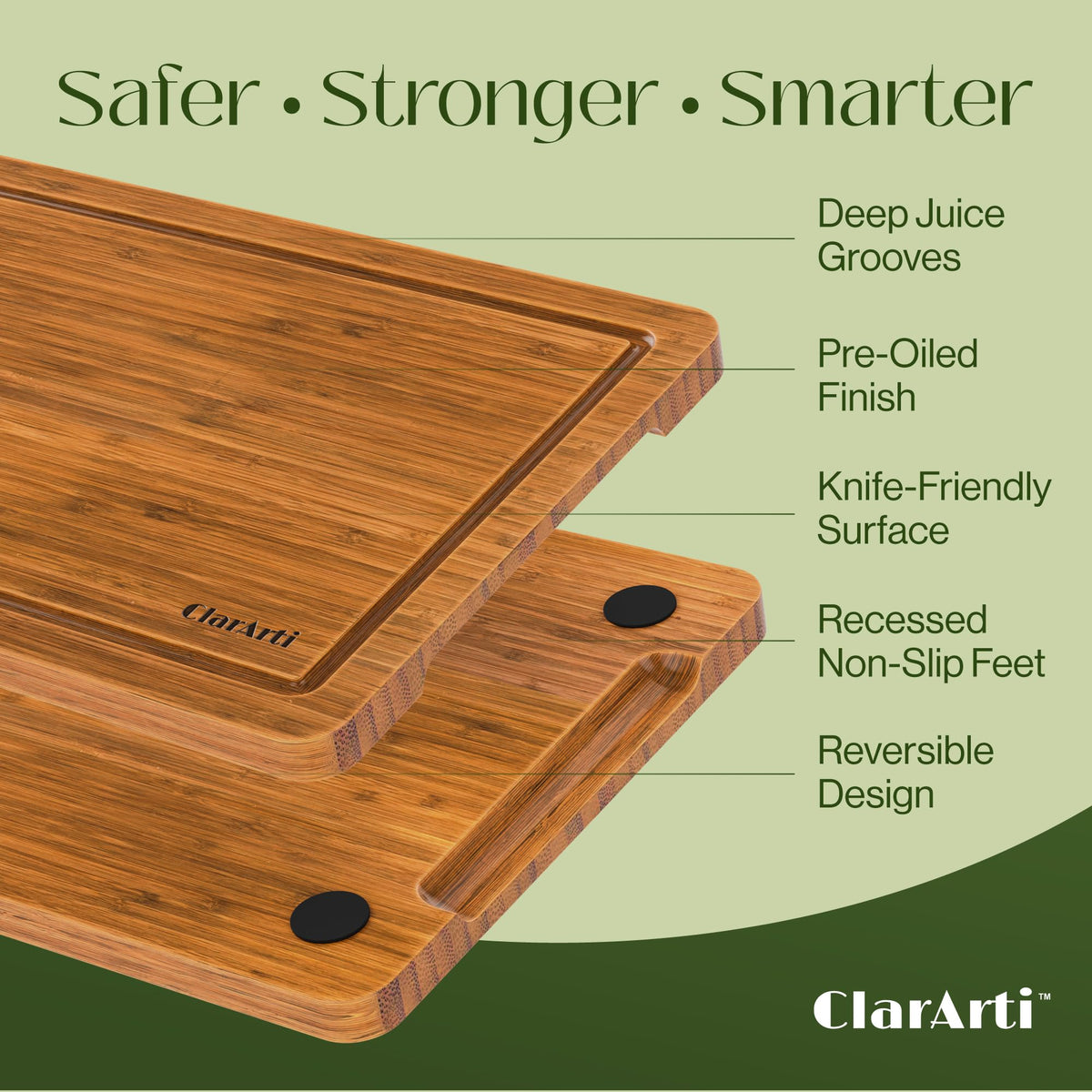 ClarArti - Bamboo Cutting Boards for Kitchen – Set of 3 Non-Slip Wood Cutting Boards with Juice Groove – Thick Organic Bamboo Chopping Board Set for Meat, Vegetables & Meal Prep