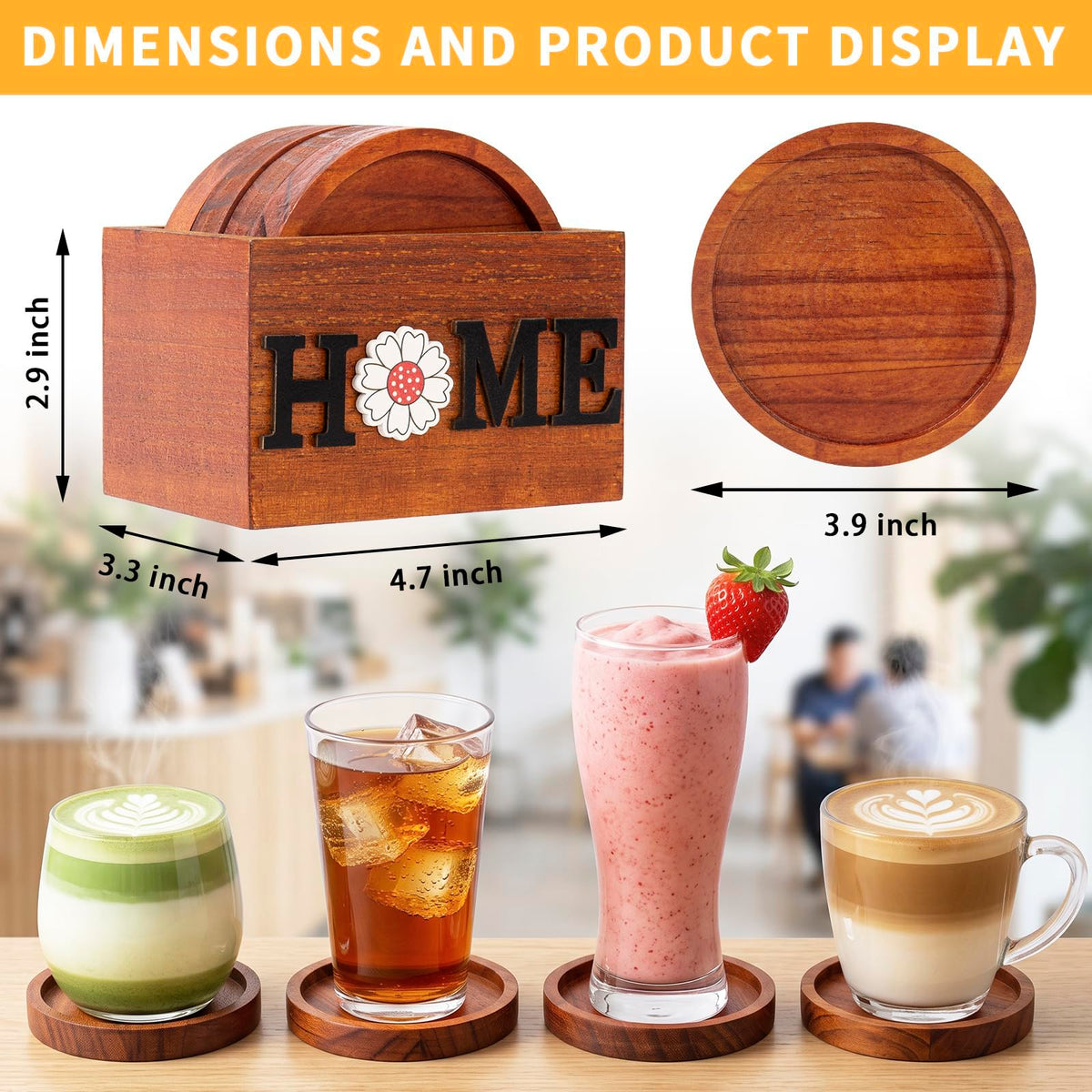 Wooden Coasters Set of 4 for Drink with Holder Table Decor