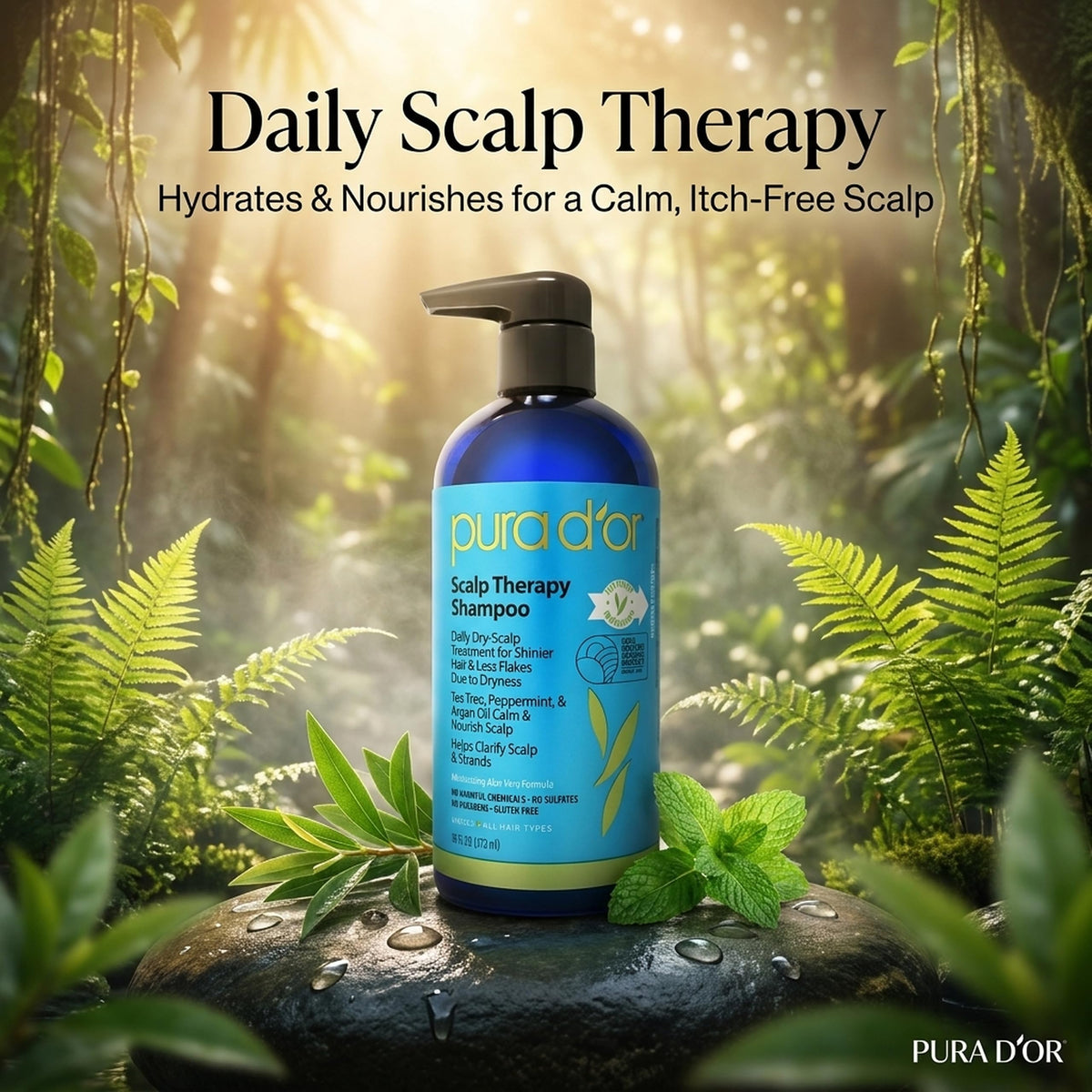 PURA D'OR Scalp Therapy Shampoo for Dryness and Buildup Care, 16oz