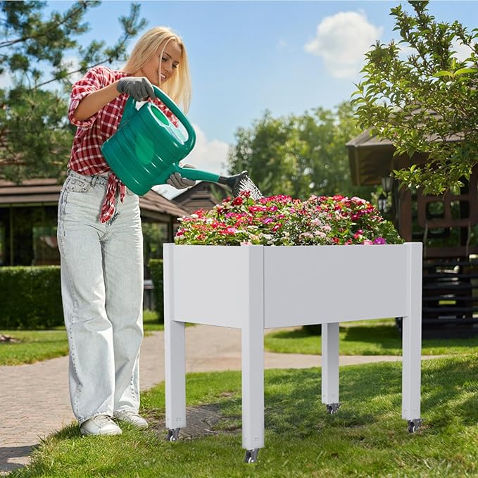 Horticulture Raised Garden Bed with Legs, Divisible Raised Resin Planter Box for Backyard, Patio, Balcony, with 4 Legs, 4 Swivel Lockable Wheels(Ashen,30.04 * 17.72 * 28.9)