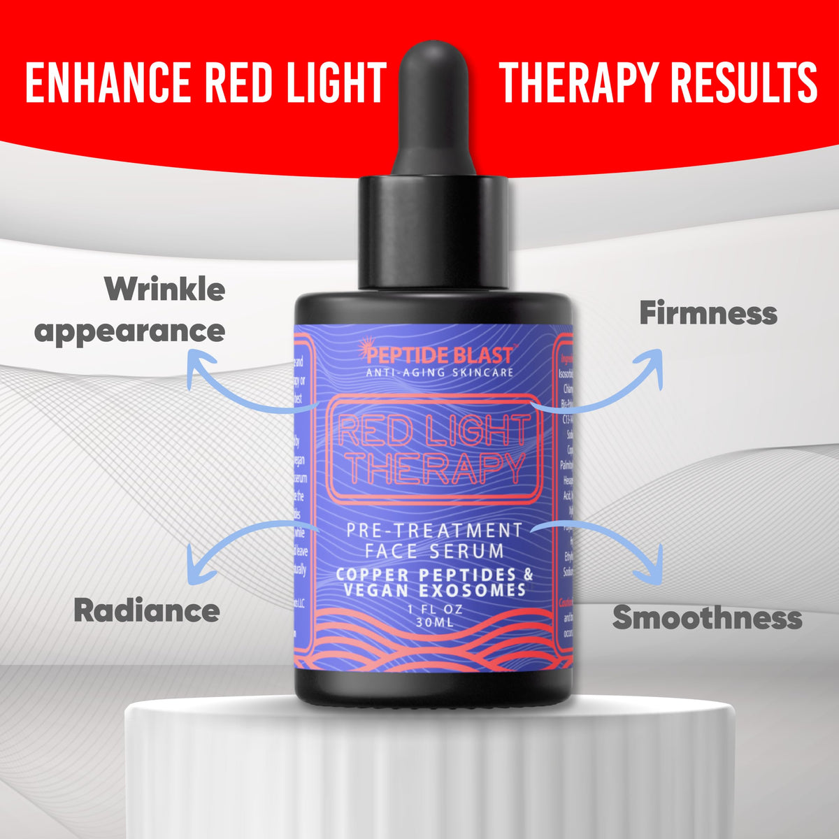 Red Light Therapy Pre Treatment Serum with Copper Peptides, Vegan Exosomes, Hyaluronic Acid & Squalane | Specifically Designed to Prepare Skin Before Every Red Light Therapy Session | 1 fl oz