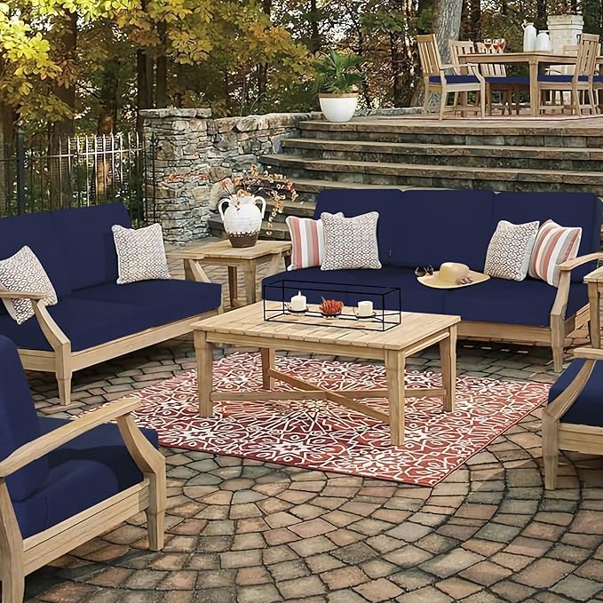 Favoyard Outdoor Deep Seat Cushion Set, 24 x 24 Inch Rainproof & 3-Year Fade Resistant Patio Furniture Cushions, Removable Seat Bottom & Back Cushion Covers with Ties for Chair, Sofa, Couch, Blue
