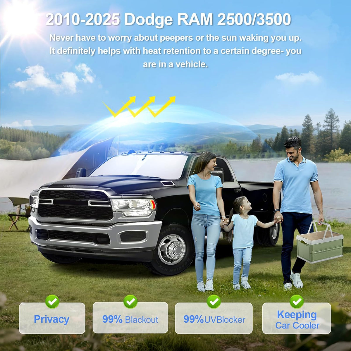 6pcs Car Window Shades for Dodge RAM 2500 3500 2010-2025 Accessories,Windshield Side Rear Full Sunshade,Sun Visor UV Blocking, Privacy Protection and Blackout for Camping Outdoor