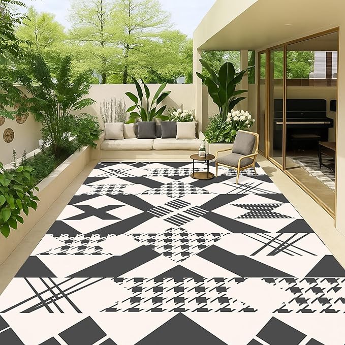 WILDROOTS 5x8 Feet Houndstooth Plastic Outdoor Rug, Stain Resistant Waterproof Reversible Outdoor Patio Rug, Fade Resistant Camping Rug
