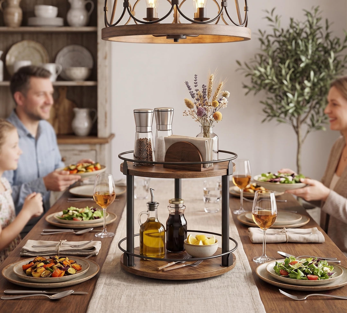 VHIEDN 2-Tier Rustic Wood Lazy Susan Turntable Organizer, Spice Rack