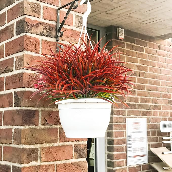 Uieke 12 Bundles Artificial Outdoor Plants UV Resistant Fake Grass Plants Faux Plastic Plants Greenery Shrubs for Home Garden Pathway Window Box Front Porch Cemetery Fall Decor, Autumn Red