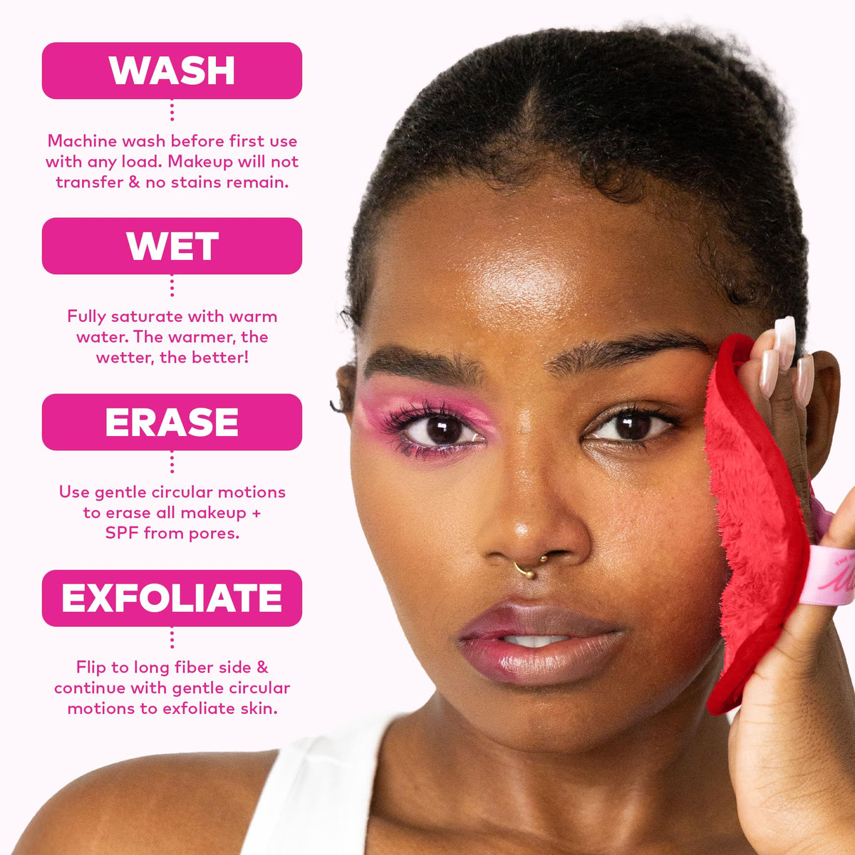 The Original MakeUp Eraser 7-Day Set, Erase All Makeup With Just Water, Including Waterproof Mascara, Eyeliner, Foundation, Lipstick, Sunscreen, and More! Strawberry Fields, 7ct.