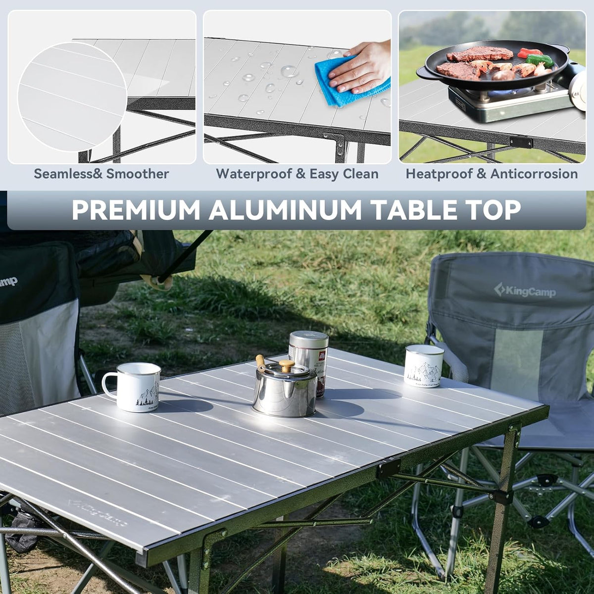 KingCamp Camping Table Folding Portable Table Aluminum Roll Up Lightweight Foldable Large Camp Table for Indoor Outdoor Picnic Backyard, 53.5"X27.5"