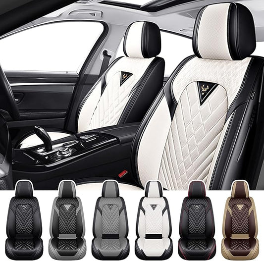Truck Seat Covers for Toyota Tacoma 2006-2026, Waterproof Premium Leather Full Coverage Car Seat Cover, Muscle Sport Style Auto Interior Seat Cover Sets (Front Set/Black White)