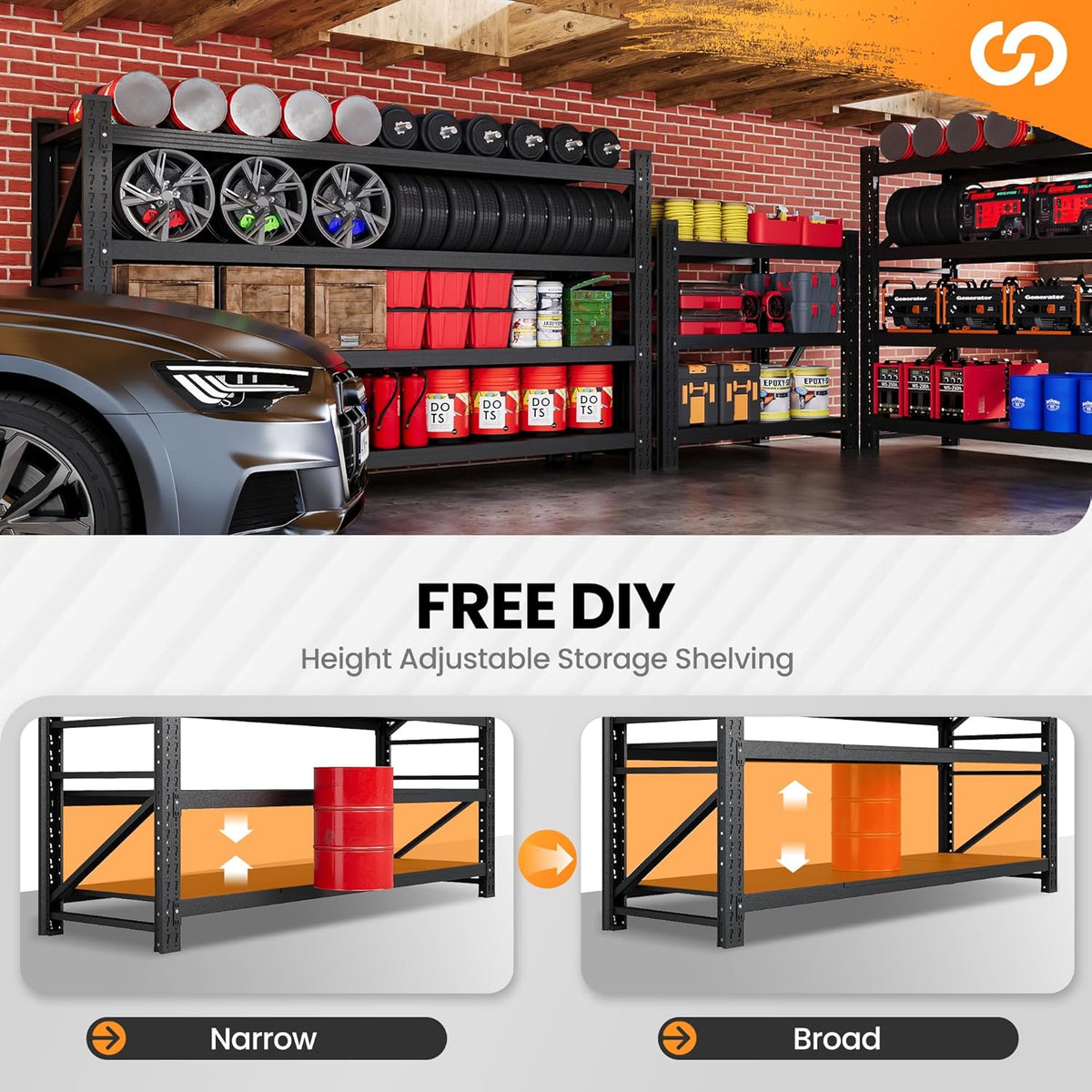 68” W Metal Shelf Heavy Duty, 8000LBS Metal Garage Shelving Units, 4 Tier Storage rack shelves, Steel Industrial Shelving , Adjustable Standing Shelf for Basement/Warehouse 68"W x 24"D x 64"H, Black