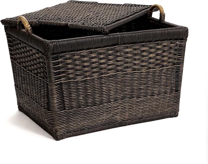 The Basket Lady Lift-Off Lid Wicker Storage Basket, Large, 24.5 in L x 18 in W x 17.5 in H, Antique Walnut Brown