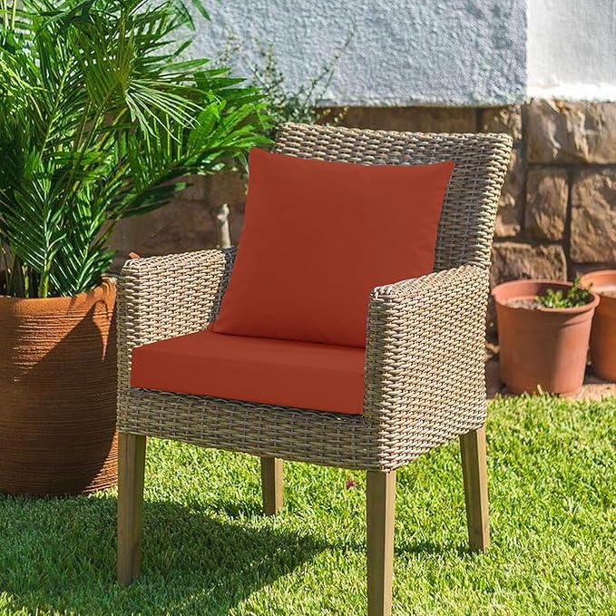 24x24 Inch Outdoor Cushions for Patio Furniture, Waterproof Outdoor Chair Cushions w/Fade-Resistant, Removable & Machine-Washable Covers, Deep Seat Sofa/Couch Pad Replacement – Set of 1/2/4, Rust