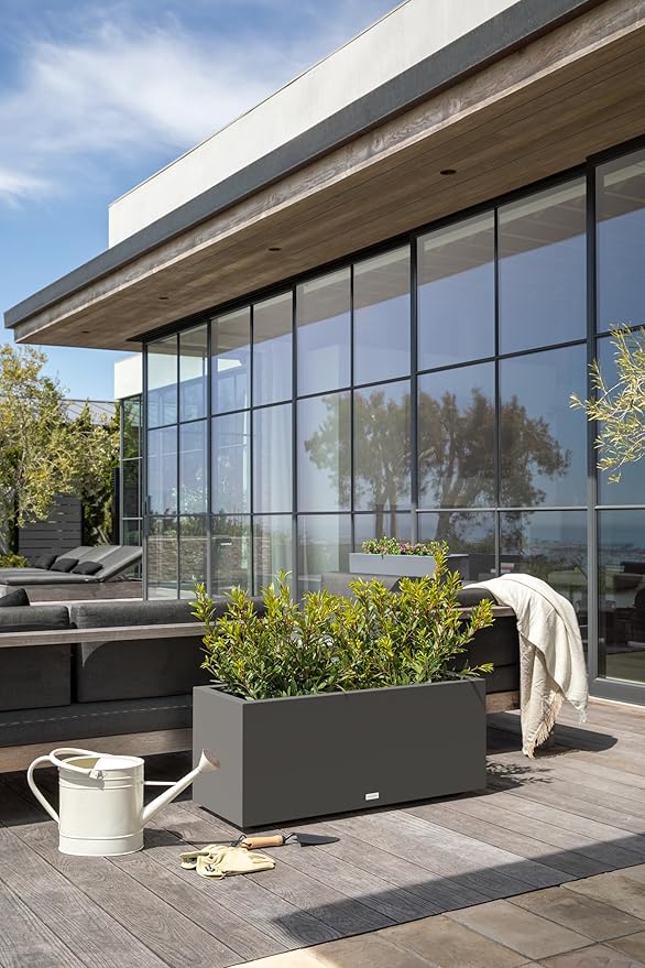 Veradek Block Series Long Box Planter - Large Rectangular Planter for Indoor or Outdoor Patio/Porch | Durable All-Weather Use with Drainage Holes | Modern Décor for Tall Plants, Flowers or Shrubs