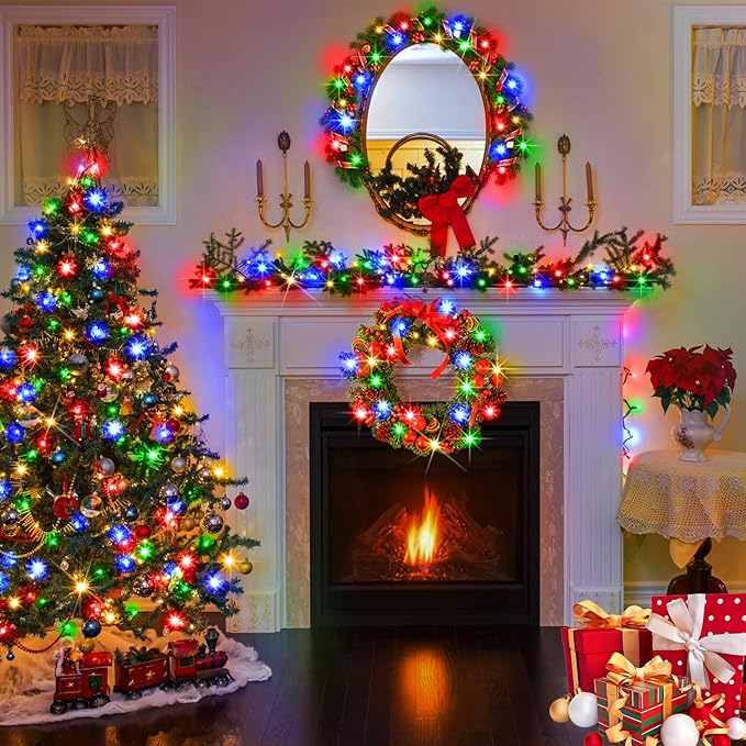 KNONEW Christmas String Lights Indoor Plug in,60FT 180LED Outdoor Waterproof Fairy Lights,8 Lighting Modes,Timer Memory Function for Bedroom Patio Balcony Party (Multicolor)