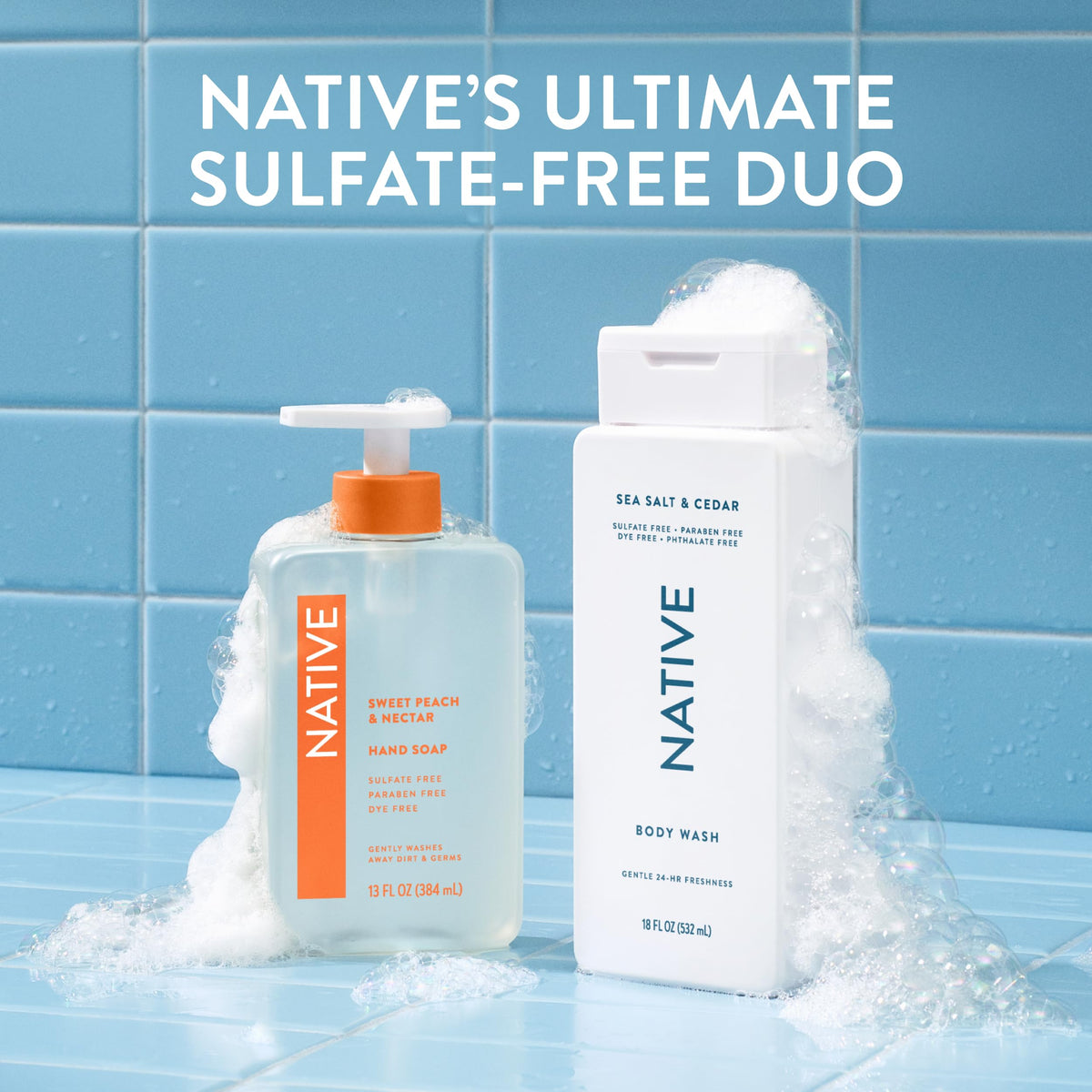 Native Clean Body Wash, Gentle & pH-balanced for Sensitive Skin, 24-Hr Freshness for Men & Women, Vegan & Cruelty-Free, Free of Sulfates, Parabens & Phthalates, Sea Salt & Cedar, 18 fl oz