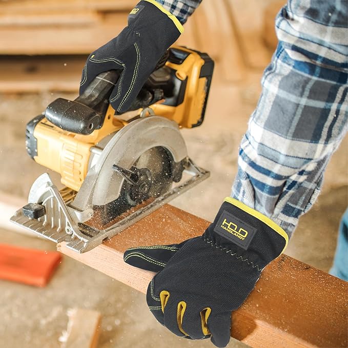 HANDLANDY Leather Work Gloves for Men & Women, Reinforced Durable Garden Gloves, Cowhide Working Glove for Gardening