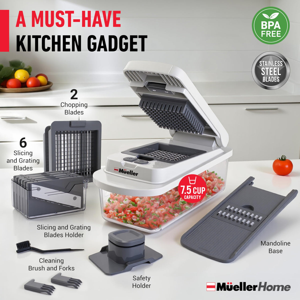 Mueller The Real Original Pro Vegetable Chopper & Mandoline Slicer, 10-in-1