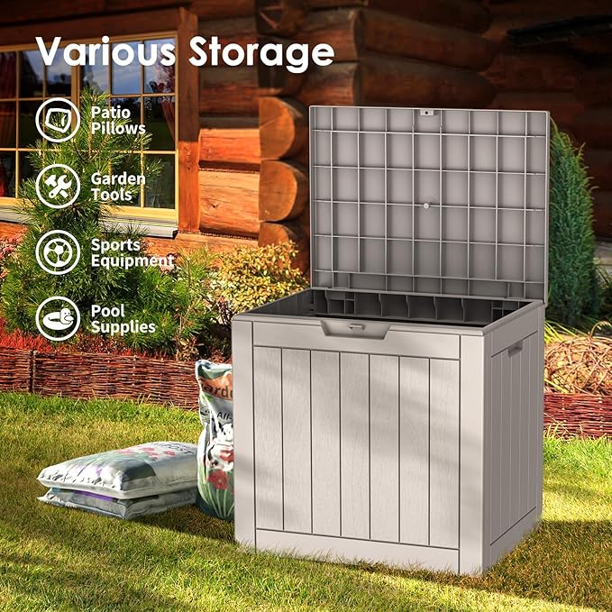 DRATO Deck Boxes, 31 Gallon Outdoor Storage Box for Patio Cushion, Sports Equipment, Garden Tools, Waterproof and UV Resistant, Lockable (Grey)
