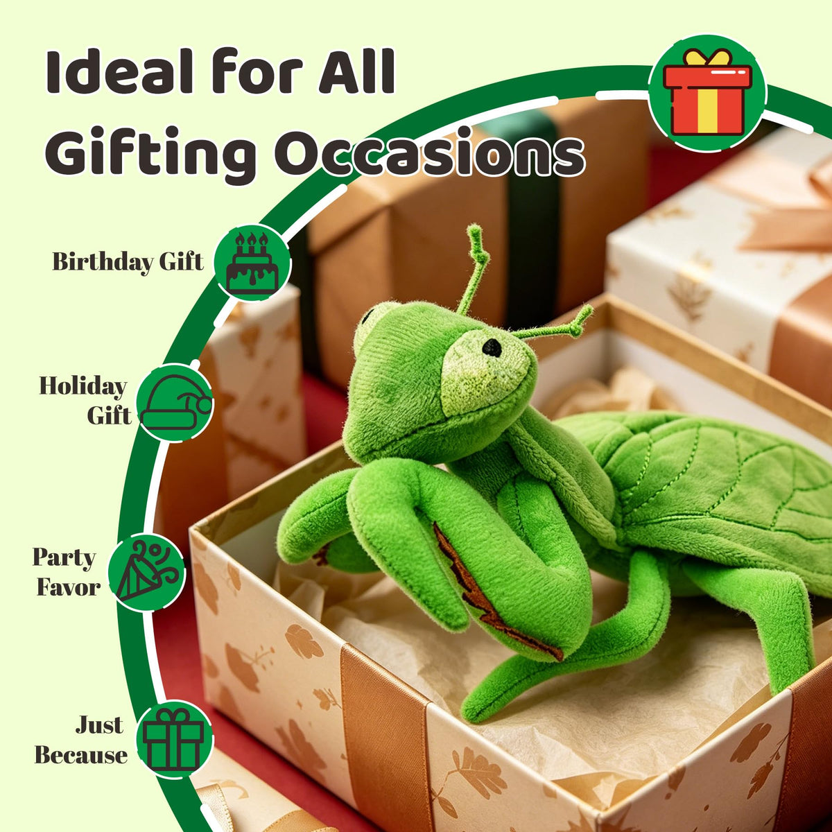 JUSTQUNSEEN 7-Inch Realistic Mantis Stuffed Animal Plush Toy, Soft Stuffed Insect for Kids & Toddlers, Friendly Educational Model for Science Learning, Halloween Christmas Birthday Gift