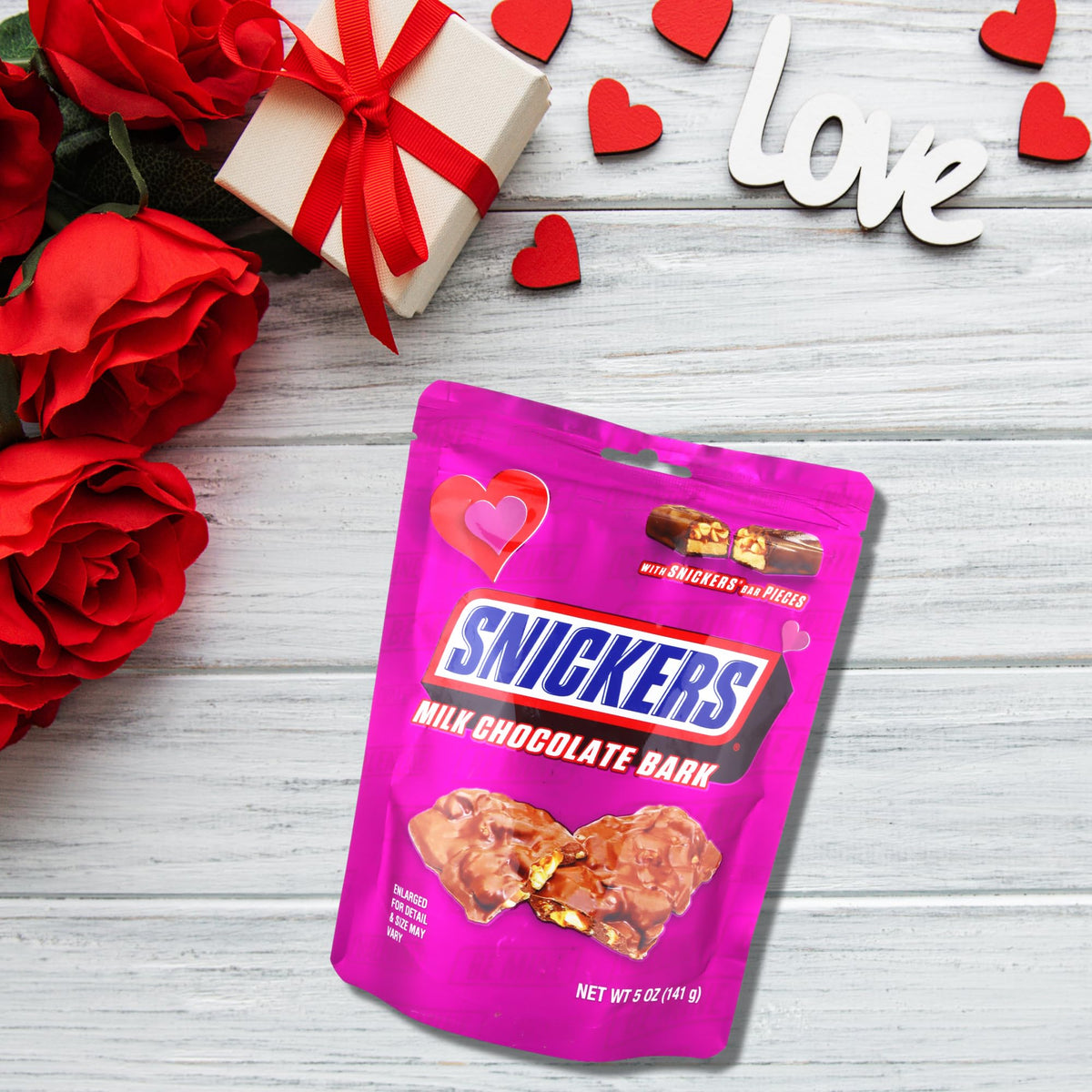 Morris National Inc Limited Edition Valentine’s Day Snickers Bark, Milk Chocolate Candy Bars with Peanuts and Caramel Inside, Party Favor Treats, 5