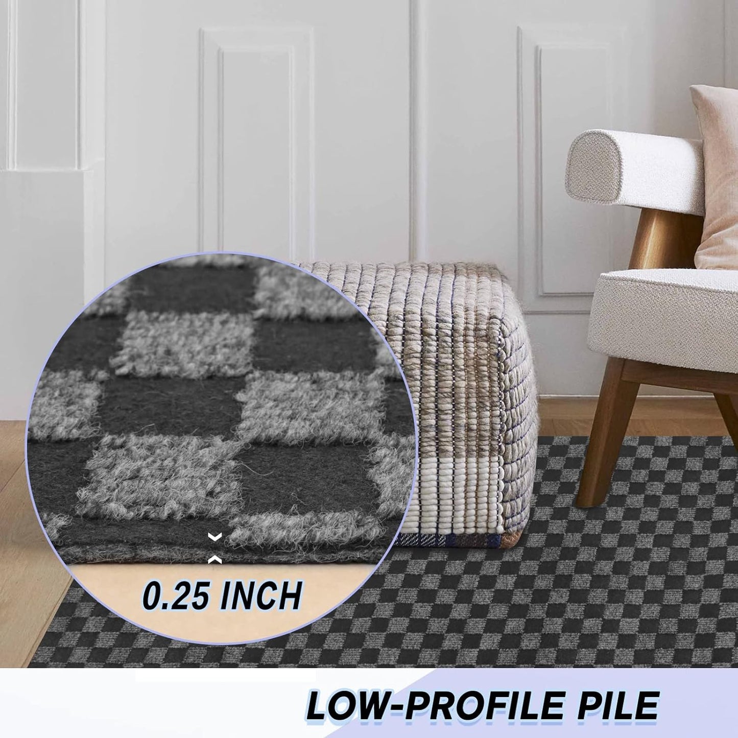 Custom Size Backed Non-Slip Area Rugs Runner, Easy Clean, Waterproof Runner Rugs for Hallway Entryway, Kitchen, Laundry, 3FT x 41FT, Gray Checkered