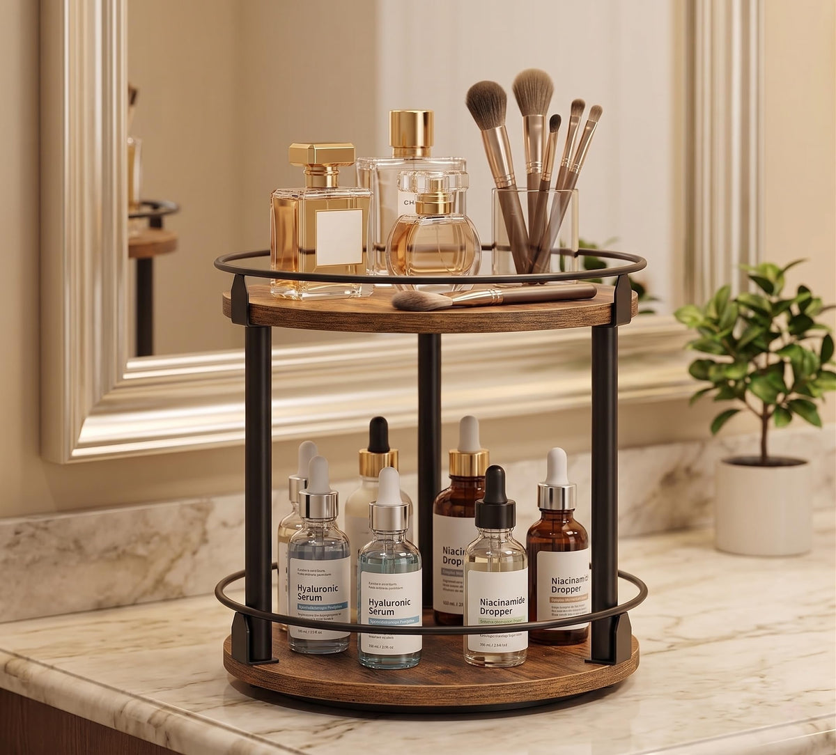 VHIEDN 2-Tier Rustic Wood Lazy Susan Turntable Organizer, Spice Rack