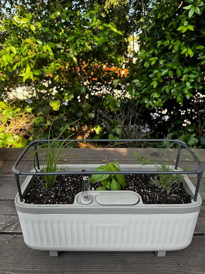 Vego garden 2 Pack Herb Indoor Plant Box, Self Watering Planters Pots for Indoor Plants with Trellis for Kitchen Window Sill or Countertop Plants Cage - Fog Gray