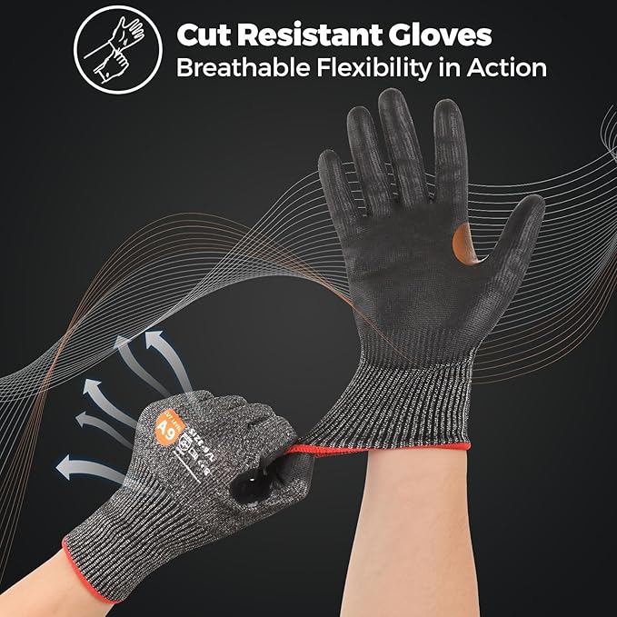 Donfri A9 Cut Resistant Work Gloves for Men - Steel + HPPE Hybrid Safety Gloves for Men, ANSI Cut Level 9 Protection Flexible for Metal Glass Wood Construction Fishing
