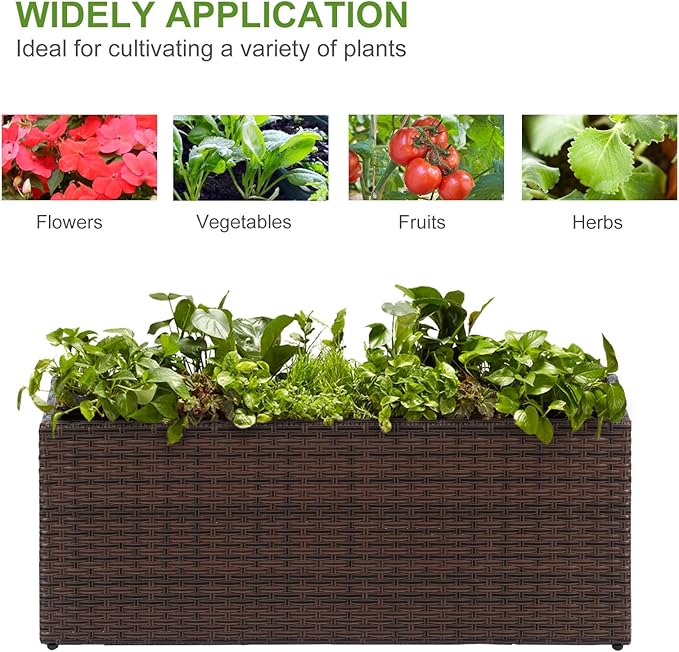 LEWIS&WAYNE Large Rectangular Block Planter Box Handmade Wicker Tall Planters for Outdoor Plants with Removable Liners Modern Planter for Indoor Outdoor Patio Deck - Brown, 36''x12''x16''