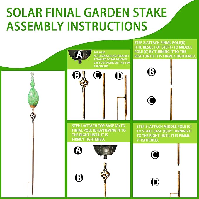 Solar Garden Lights, Decorative LED Flame Garden Stakes, Hand Blown Glass and Outdoor Waterproof Glass Stakes (Green)