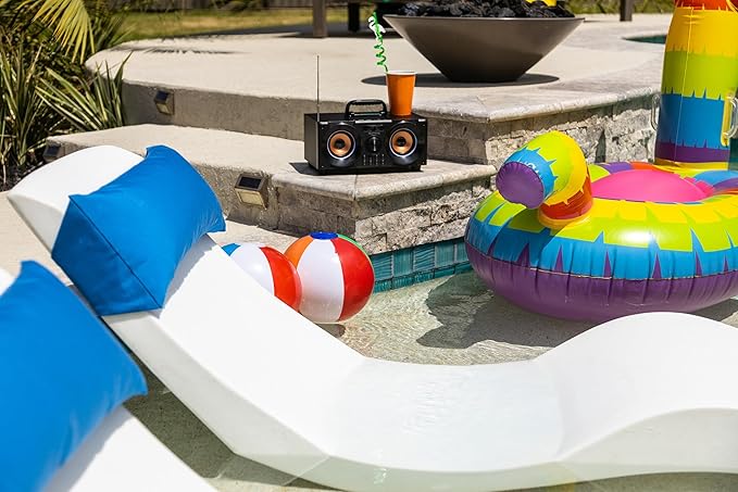 Classic White-Blue - in-Pool Chaise Set – Includes Two Chaises, Two Headrest Pillows, and One Poolside Table – for Ledges Up to 9” - Aqua Outdoors