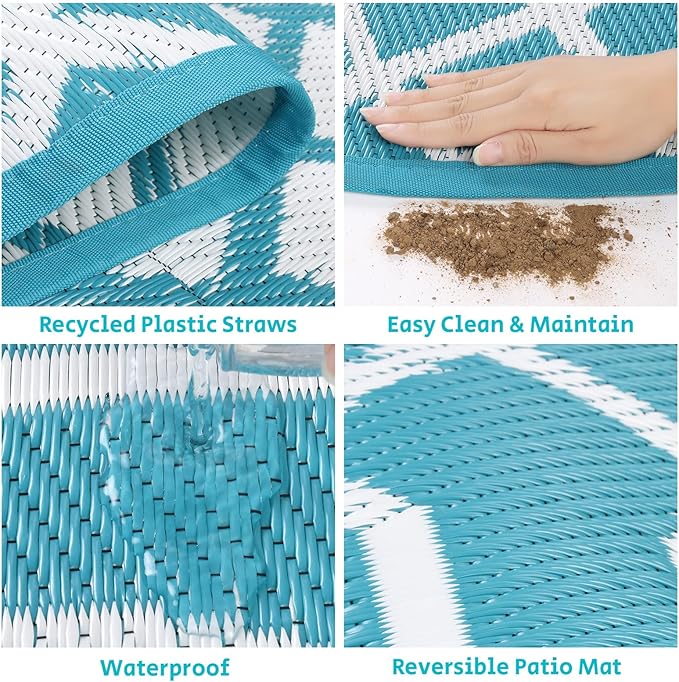 HEBE Outdoor Rug 8ft for Patios Waterproof Clearance Reversible Patio Mat Plastic Straw Rug RV Camping Mat Outside Area Rug Carpet for Camping RV,Porch,Deck,Balcony,Camper,Backyard