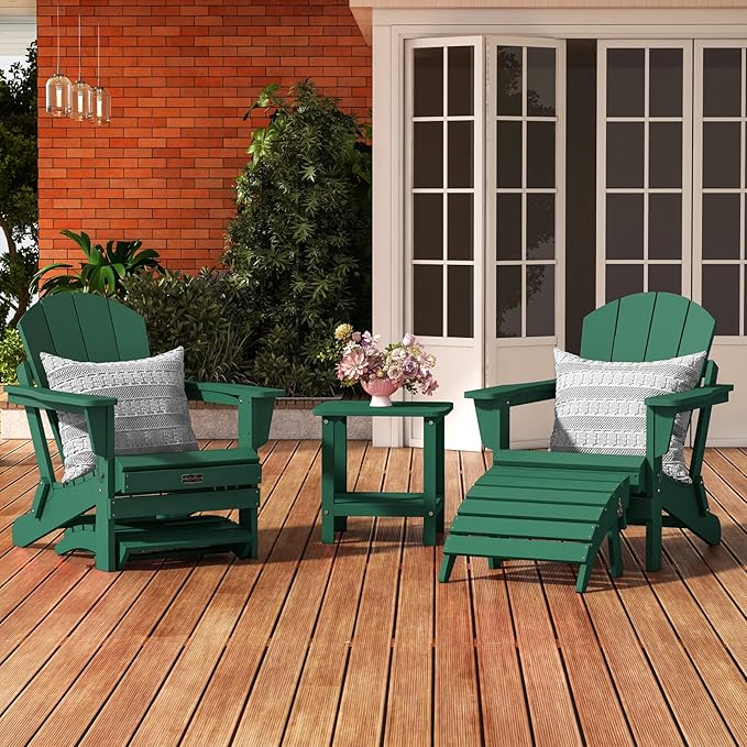 SERWALL Folding Adirondack Ottoman Without Assembly, Green