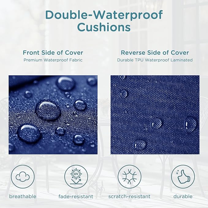 Codi Outdoor Cushions for Patio Furniture 24x24 Inch, Waterproof Chair Seat Cushion with Handles & Adjustable Straps, Fade Resistant - Set of 2, Navy Blue