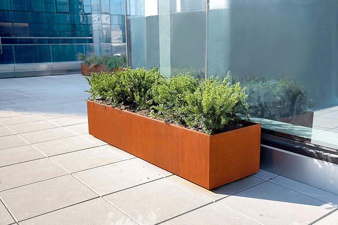 Corten Steel Planter Rectangle Outdoor Metal Garden Box Heavy Duty | Made in USA | Fully Assembled