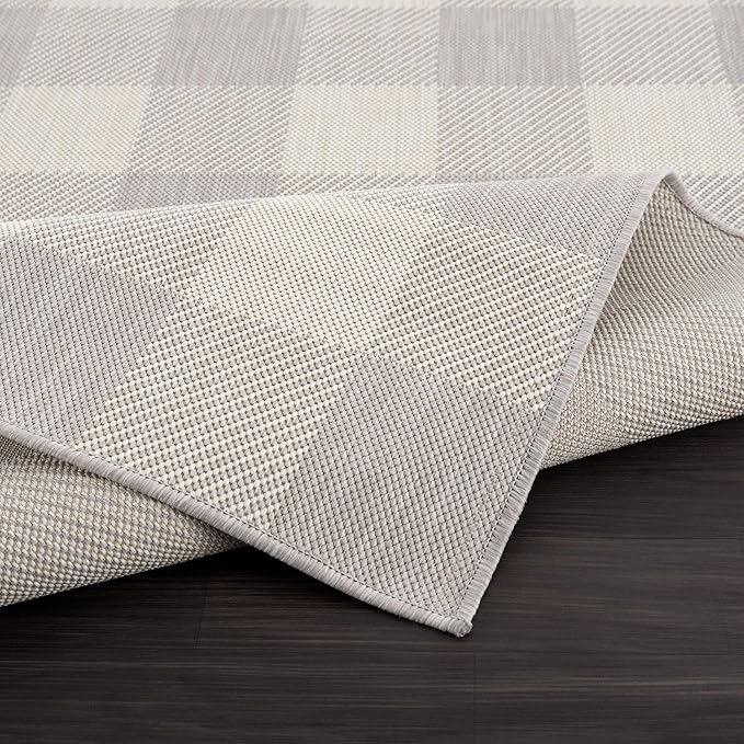 CAMILSON Outdoor Rug - Modern Area Rugs for Indoor and Outdoor Patios, Kitchen and Hallway mats - Easy Cleaning Non Shedding Washable Outside Carpet (5x7, Buffalo - Grey/White)