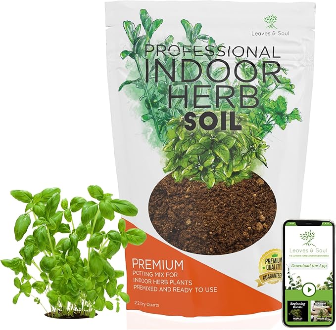 Professional Indoor Herb Plant Soil | Large 2.2 Quarts Ready to Use for Kitchen, Gardens, Cooking Herbs | Peat Moss, Coco Coir, Perlite, Dolomite | Made in USA