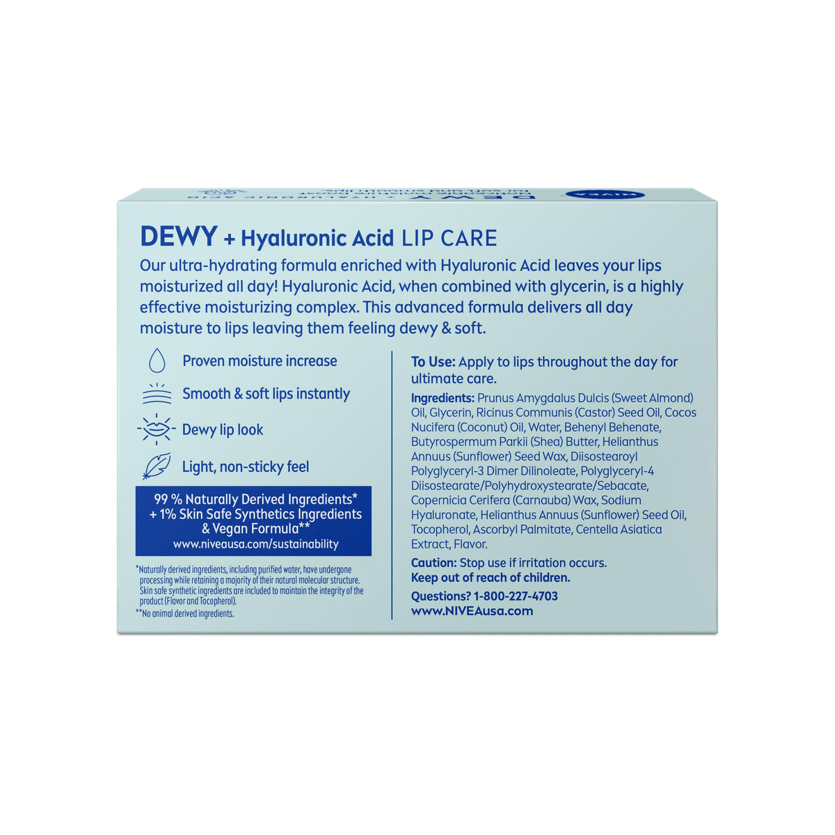 NIVEA Dewy and Hyaluronic Acid Lip Care, Moisturizing Lip Balm, 4 x 0.18 OZ
